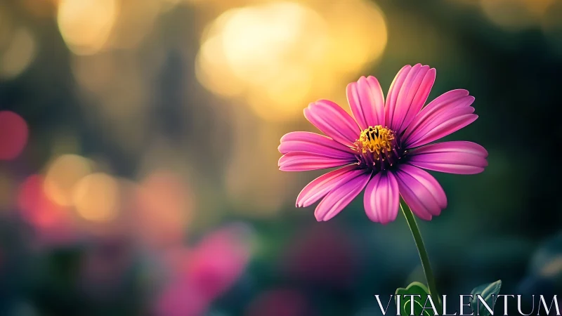 Pink Daisy in Golden Bokeh Light.