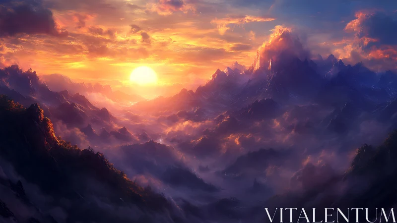 Sunbirth pours molten light across dreaming mountain seas