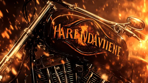 Custom chopper tank with molten typography in ember storm.