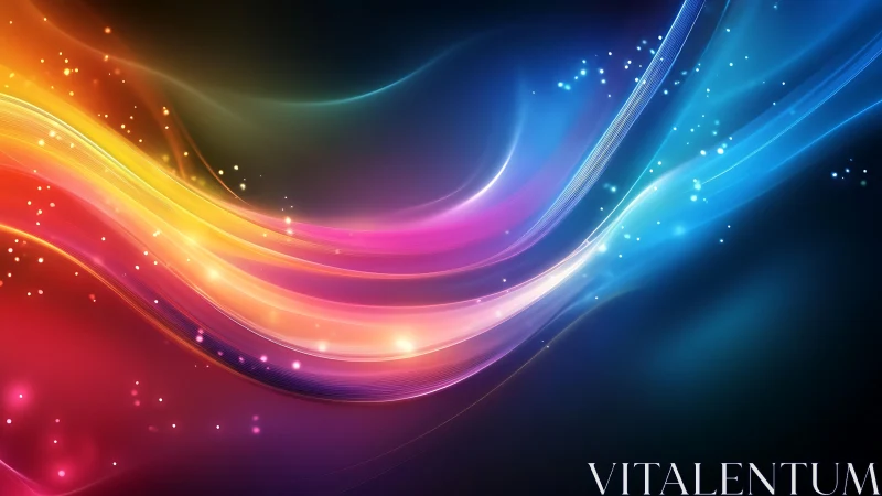 Neon river of color bends through starlit digital night