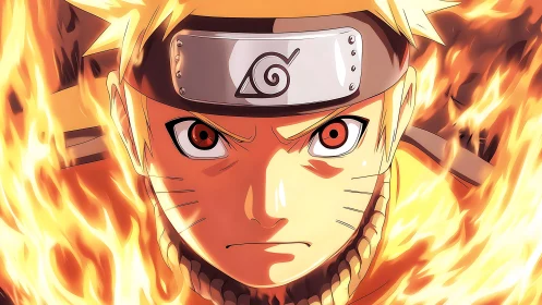 Fiery anime warrior stares ahead in blazing determination