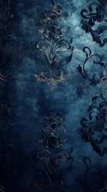 Dark blue ornamental pattern with stylized floral motifs.