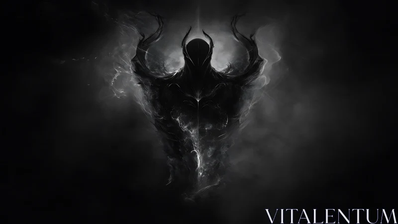 Wraith of swirling shadow ignites stormlit void.