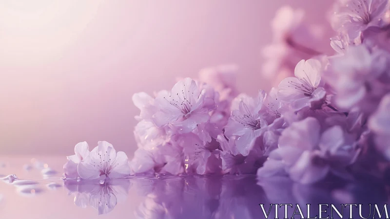 Delicate Rhododendron Petals With Dewdrops Float Upon Reflective Surface