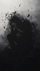 Silhouetted figure collapses as fragmented darkness erupts