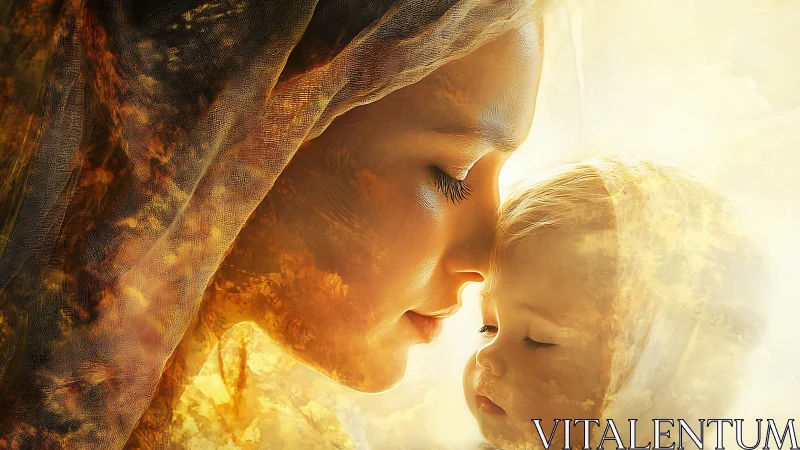 Golden hush between mother and child, wrapped in light.