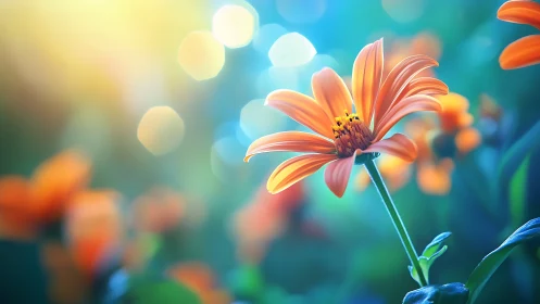 Orange Gerbera Daisy Glowing in Dreamy Garden Light