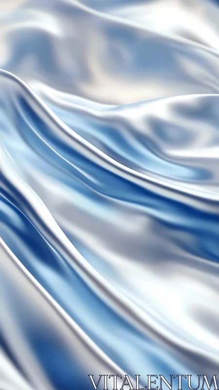 Metallic blue and white folded surface forms smooth reflective waves