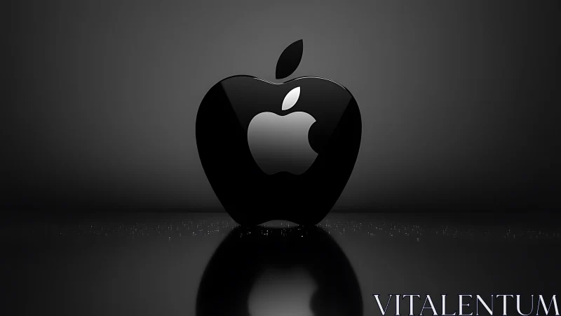 Black Apple Logo Sphere with Internal Luminescence and Reflective Surface.