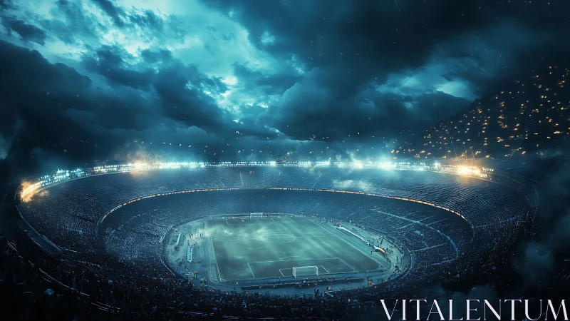 Storm-lit stadium night where every seat hums with magic.