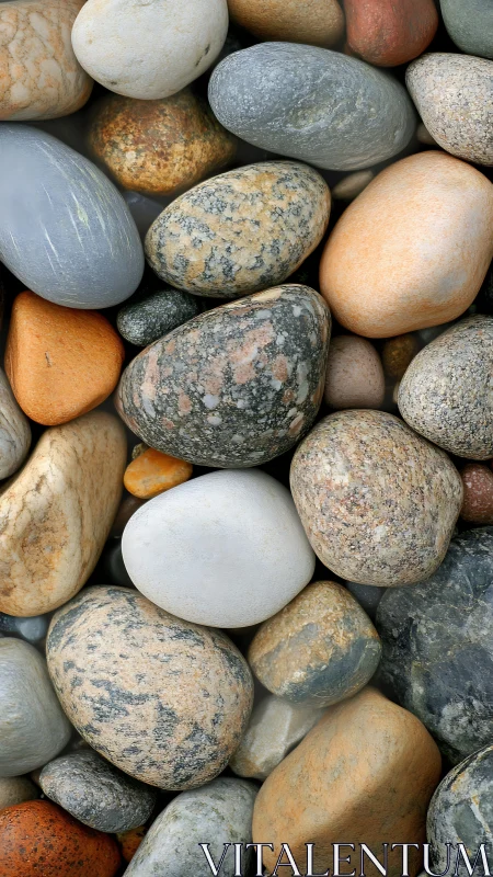 Photorealistic river stones with organic patterning and order.