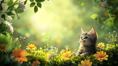 Whiskered Wonder Discovers a Garden of Golden Blooms