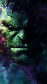 Intense green visage rendered in high-contrast digital painting