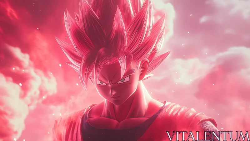 Intense anime warrior in glowing red energy aura portrait.