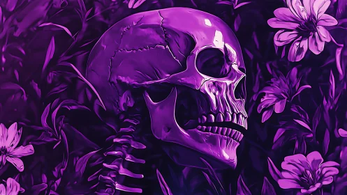 Neon skull dreaming in ultraviolet flowers and quiet decay.