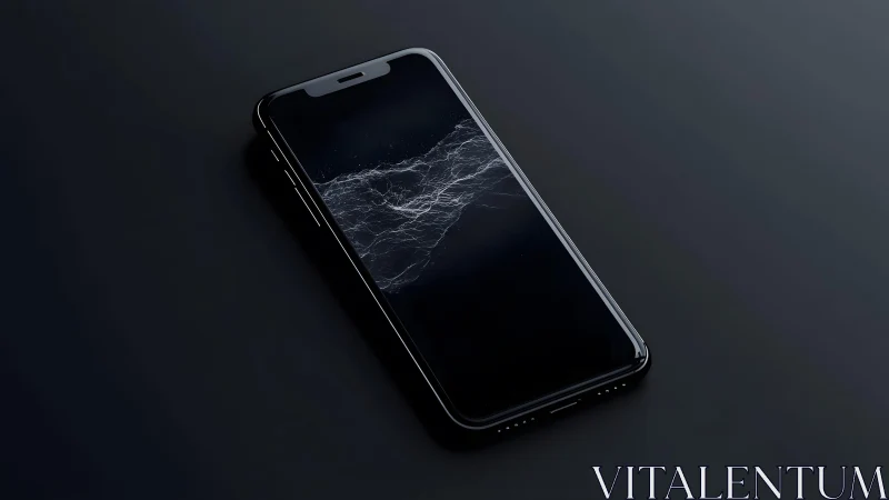 Modern smartphone with cracked screen on dark minimalist background.