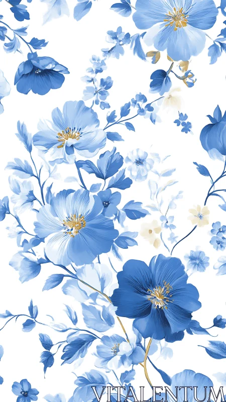 Blue Floral Pattern with Golden Center Details