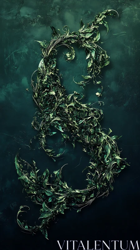 Curled forest glyph twists into a luminous green ampersand