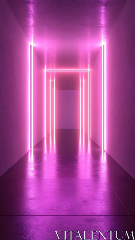 Neon portal hallway glowing with electric magenta calm.