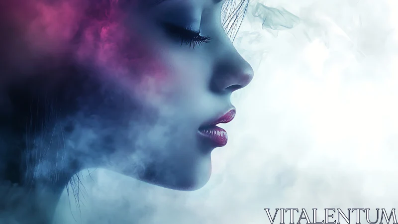 Profile portrait in neon mist with soft bokeh diffusion lighting