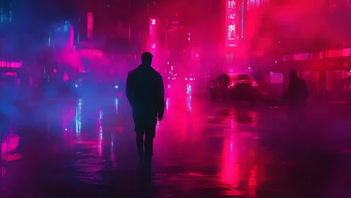 Neon ghosts drift through foggy streets of electric midnight