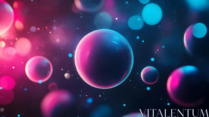Vibrant abstract floating bubbles in neon pink and blue digital art.