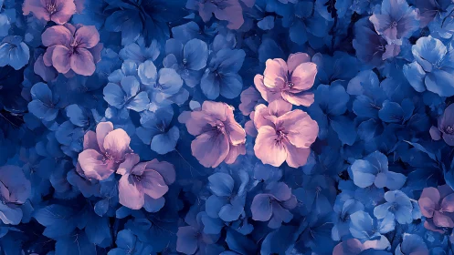 Luminous Blue and Pink Floral Field in Soft Focus