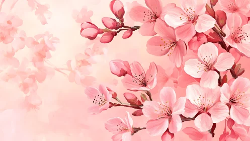 Cherry Blossom Branches with Blooms and Buds