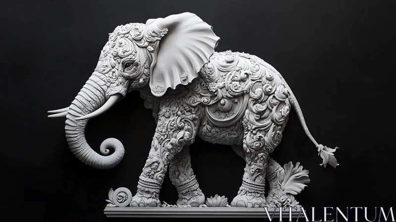 Baroque filigree elephant sculpture with ornate surface modeling.