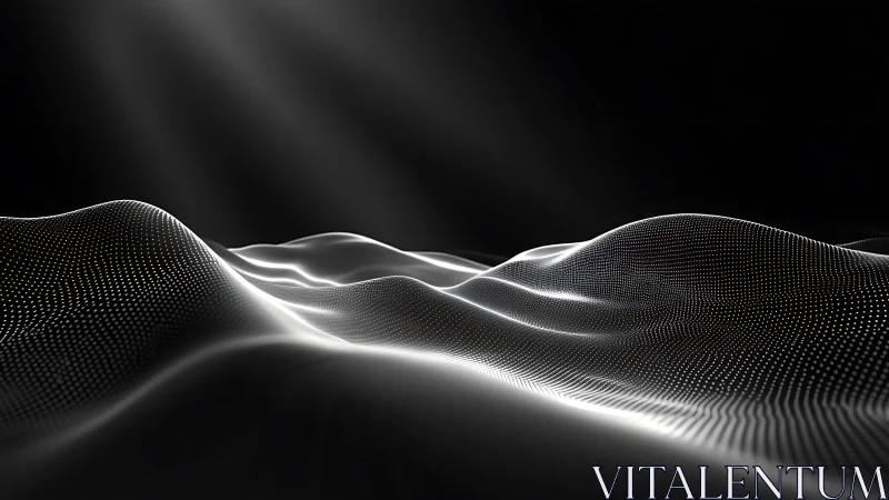 Glowing data waves roll across a dark abstract landscape