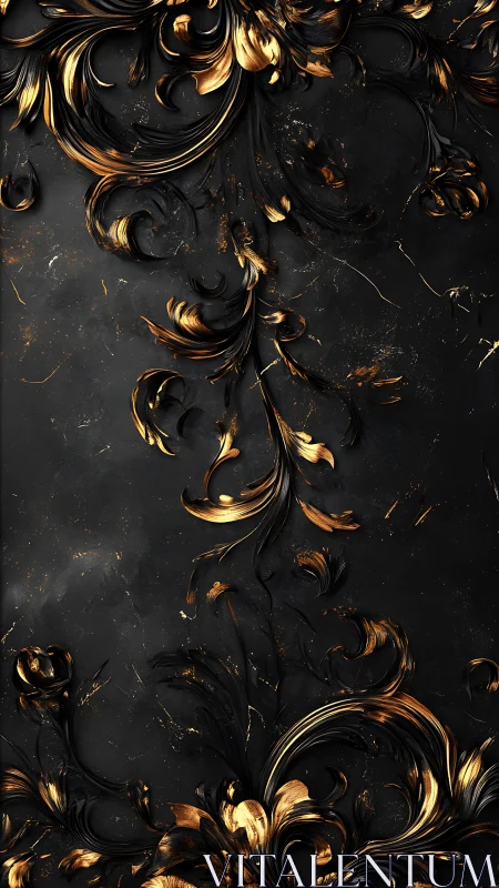 Golden baroque flourishes curl gently over deep charcoal stone