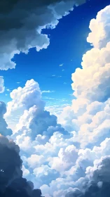 Vast digital skyscape with towering sunlit clouds.