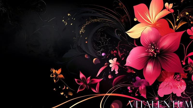 Digital Floral Composition: Luminous Botanical Forms Against Void.