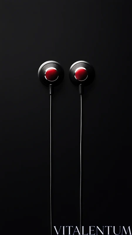 Red-Jeweled Earbuds on Black String. Minimalist Audio.