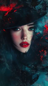 Female portrait partially obscured by abstract dark textures