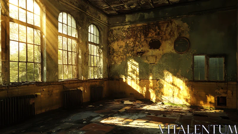 Sunlight patiently rebuilds an abandoned room with gold