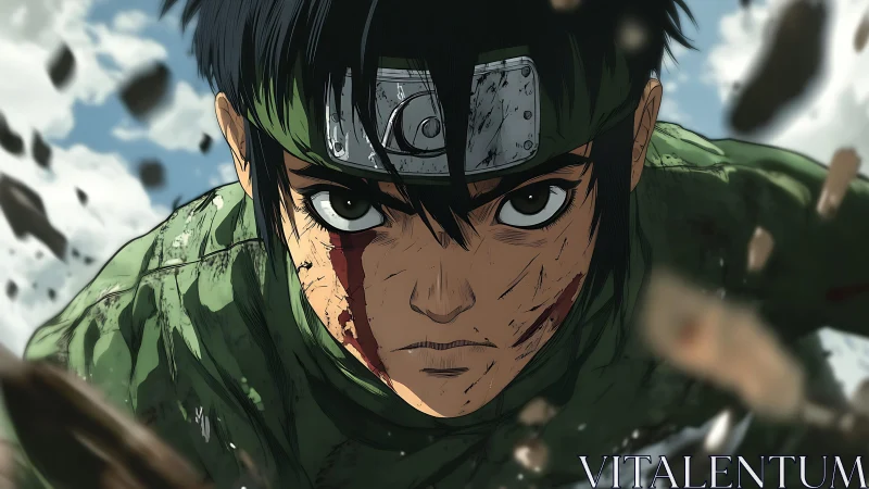 Determined anime warrior rushing forward with fierce resolve.