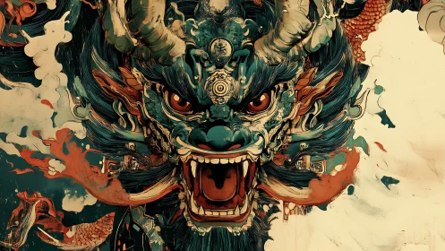 Mythic dragon demon roars amid swirling elemental chaos.