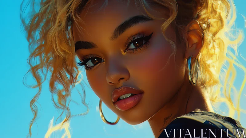 Radiant golden curls and soft sunlight frame a gentle gaze.