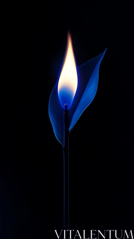 Blue Flame with White Core Against Black Background.