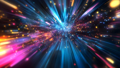 Vivid Abstract Light Burst in Motion with Neon Colors and Energy.