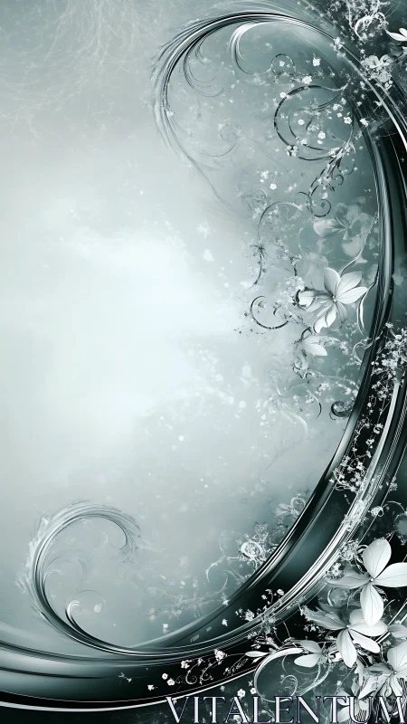 Gentle silver floral swirls in a dreamy misty glow.