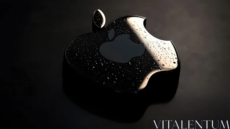 Black Apple Logo with Specular Crystalline Surface Texture and Procedural Particle Geometry