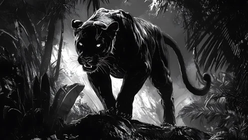 Black Panther Stalks Through Jungle With Piercing Eyes