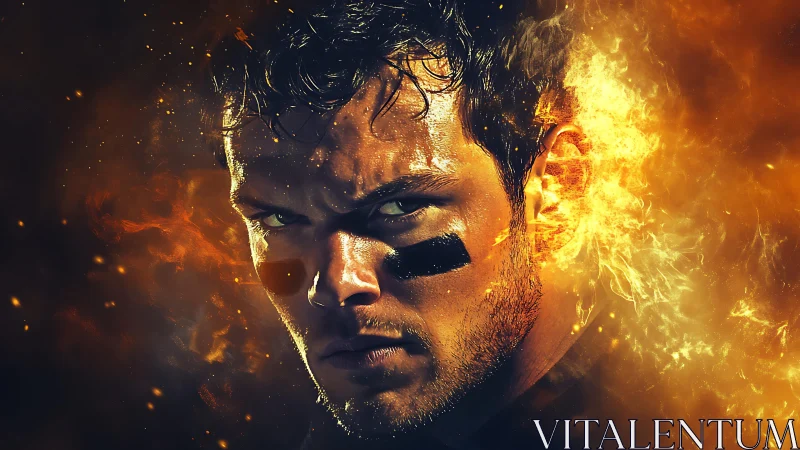 Fiery athlete portrait burns with fierce competitive focus.