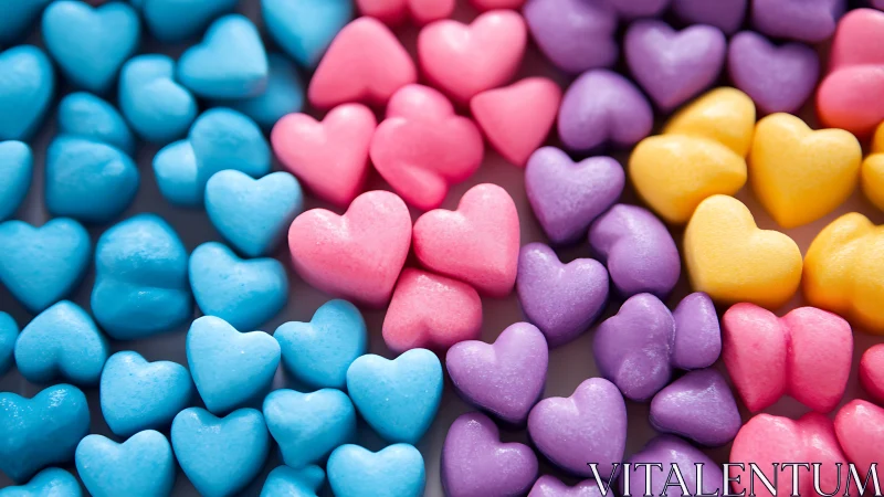 Multicolored Candy Hearts Arranged by Color Sections