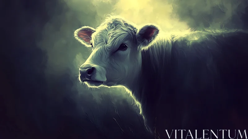 Backlit white calf rendered in dramatic luminous digital painting