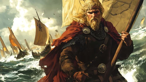 Storm-bound Viking captain guiding a fearless sea voyage.