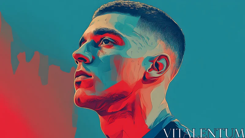 Stylized male portrait uses bold vector shading and gradients.