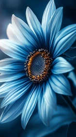 Blue Daisy Composite with Layered Petals and Trichromatic Stamen Center.